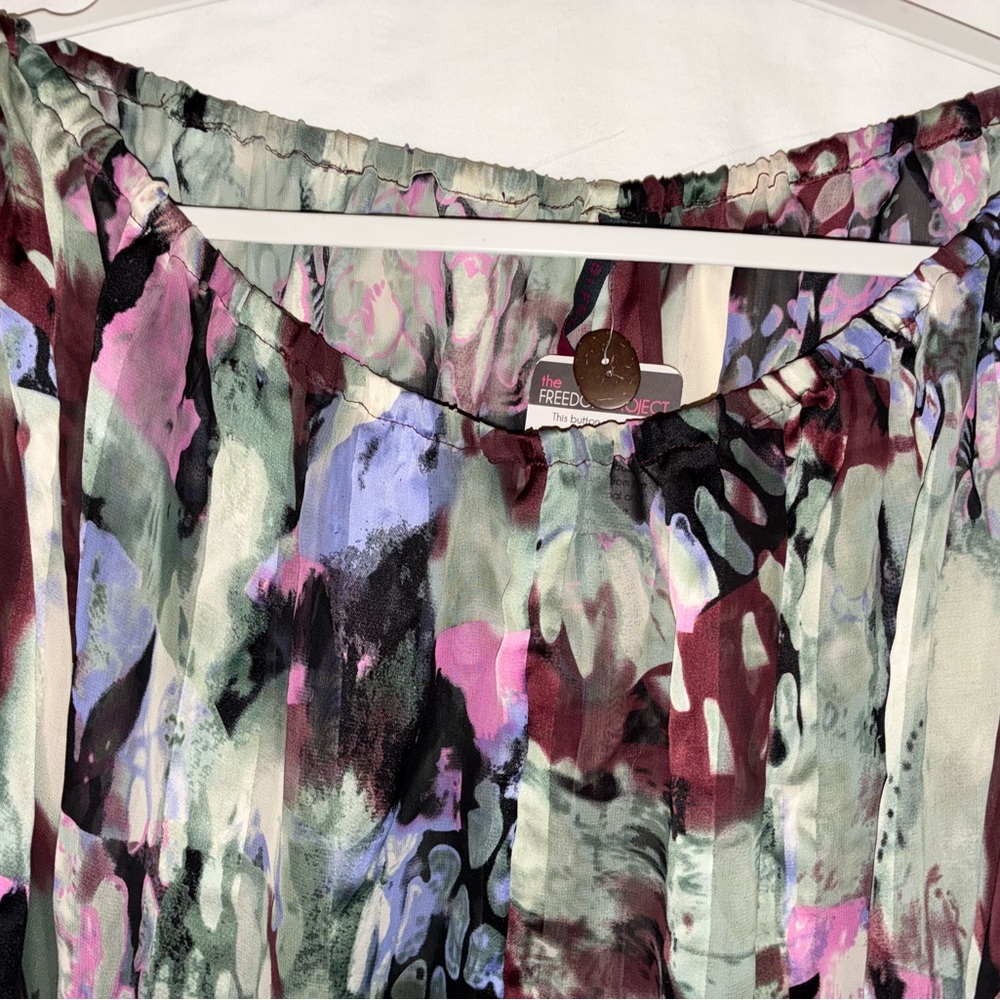 Silk Print Off The Shoulder Short Sleeve Blouse Top MultiColor By Abi Ferrin New - Picture 12 of 14